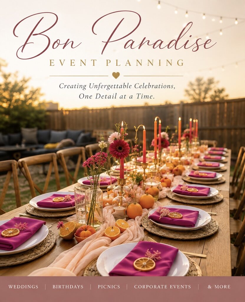Bon Paradise styled picnic tablescape feature