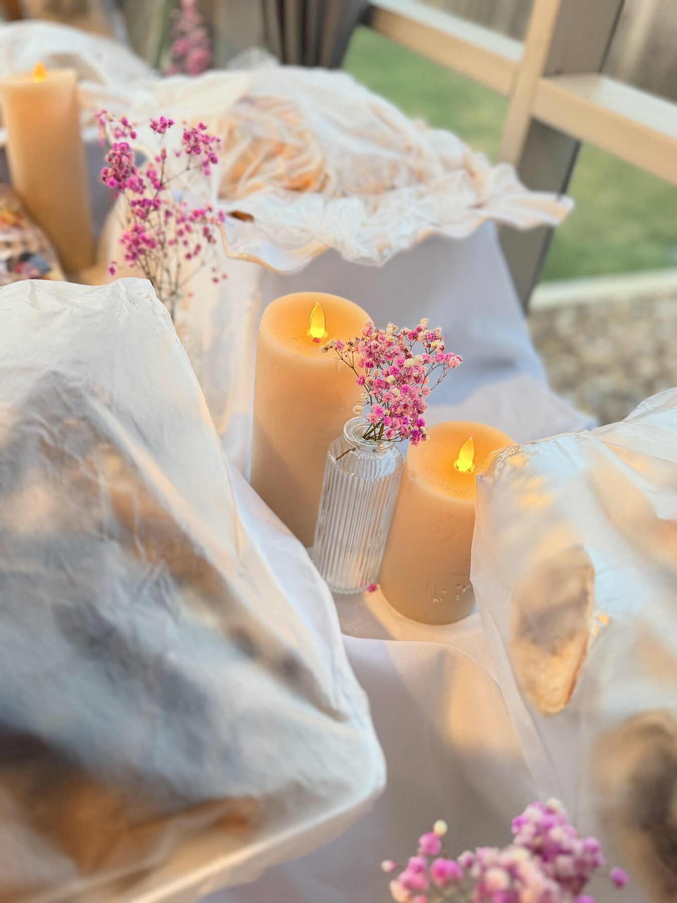 Grazing table detail with candlelight for a luxury picnic