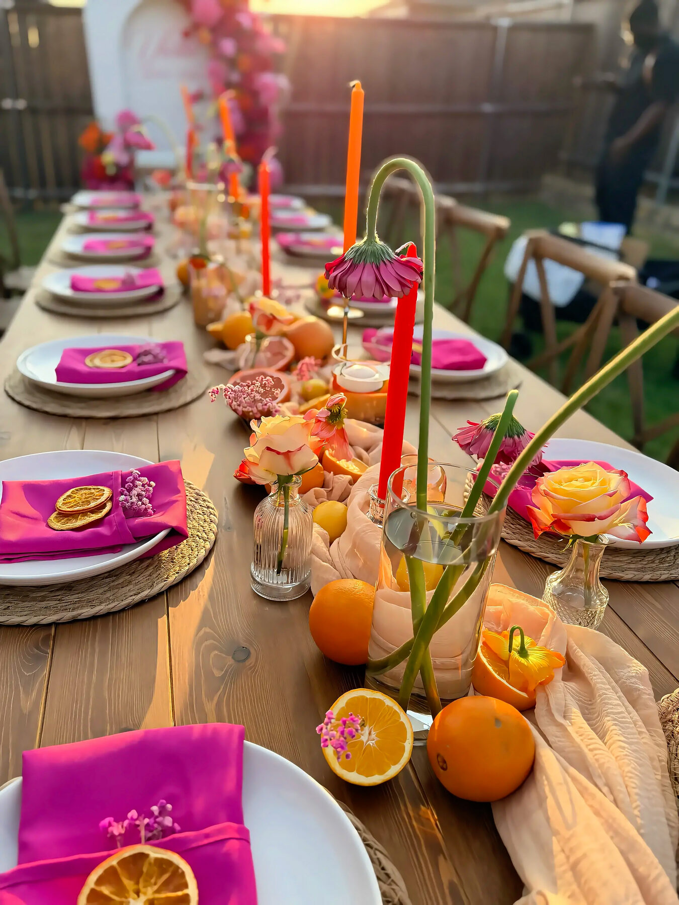 Styled tablescape detail with roses and candles